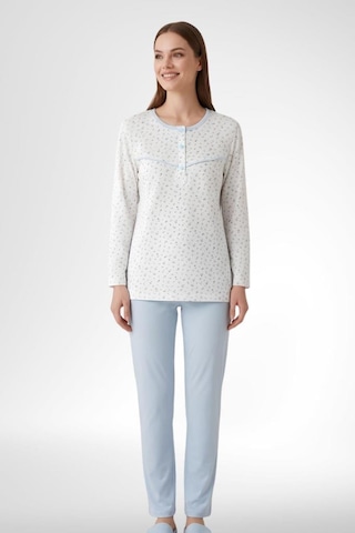 Mecit Pijama Mecit 6361 Mavi %100 Pamuk Büyük Beden Kadın Pijama Takımı