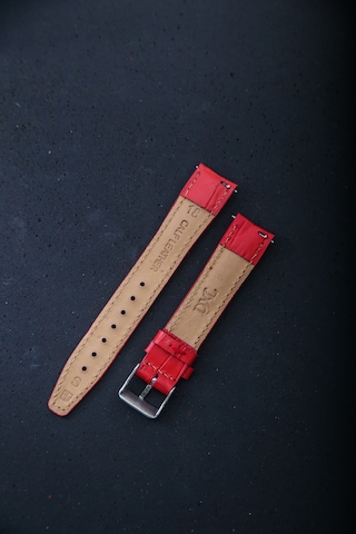 Hakiki Deri 18mm Akıllı Pimli Saat Kordonu Kırmızı - Siyah