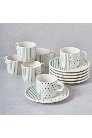 Güral Porselen Mental 12 Parça Kahve Fincan Takımı 6548 Beyaz
