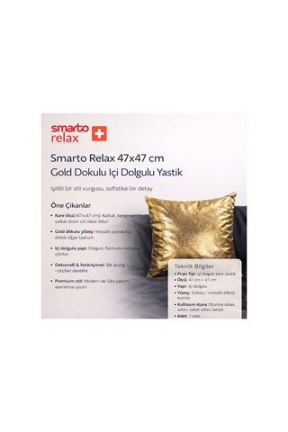 Smarto Relax Antibakteriyel Desenli Dekoratif Dolgulu Kırlent 45x45 Cm Gold