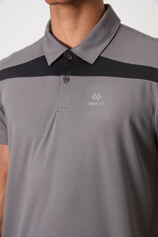 Tommy Life Koyu Gri Polyester Nefes Alan Dokulu İnce Esnek Standart Fit Polo Yaka Erkek Performans T-shirt - 8 Koyu Gri