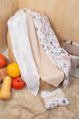 Luckka 3'lü Çok Amaçlı Müslin Örtü Seti - 75x75 Cm - Ztc200 Ekru Ekru