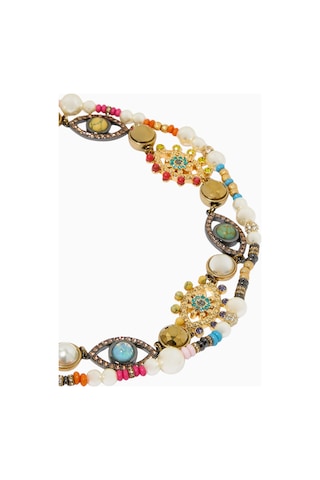 Multi-strand Eye Necklace, Çok Sıralı Göz Kolye, Incili, Kristalli Ve Nazar Boncuklu Gümüş