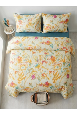 Elegancehome Pamuk Saten Çift Kişilik Nevresim Takımı - Lastikli Çarşaflı - 4 Parça Modern Desenli Set Çok Renkli