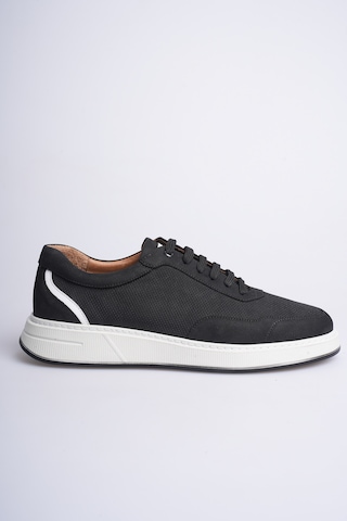 Fame Step Hakiki Deri Erkek Sneaker Ayakkabı Delikli Nefes Alan Günlük Rahat Spor Ayakkabı Lucca Siyah