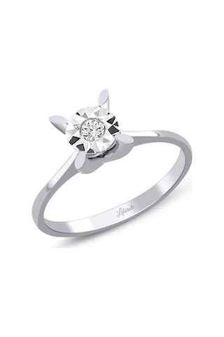 0.06 Ct Lazerli Pırlanta Badem Tırnak Tektaş Yüzük