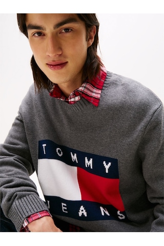 Tommy Hilfiger Tjm Reg Melange Flag Sweater Erkek Gri Kazak - Dm0dm22105 Gri