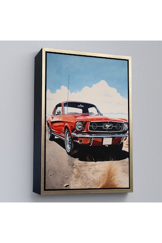 Ahşap Çerçeveli Kırmızı Mustang Tablo-7971