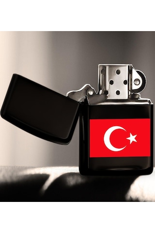 Bk Home Türk Bayraklı Siyah Benzinli Metal Çakmak-1