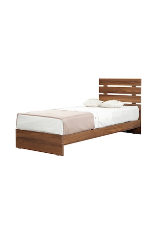 Pasifichome Huga Tek Kişilik Ahşap Karyola Ceviz 100 Cm / Başlıklı Karyola