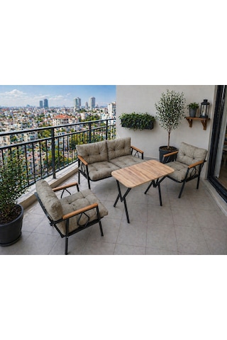 Doruk Home Damla Model Balkon Mobilyası 2 1 1 90x50 Masalı Bahçe Mobilyası Balkon Mobilyası Çay Seti Haki