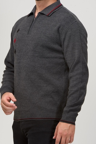 Kamalı Erkek Çelik Örgü Intarsia Gofra Desen Fermuarlı Polo Yaka Tüylenmez Premium Triko Kışlık Baba Kazak Gri