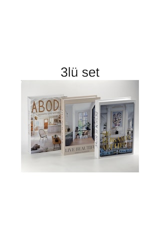 3 Lü Kitap Görünümlü Dekoratif Kutu Seti, İskandinav Tarz Modern Ev Dekorasyonu - Set-5