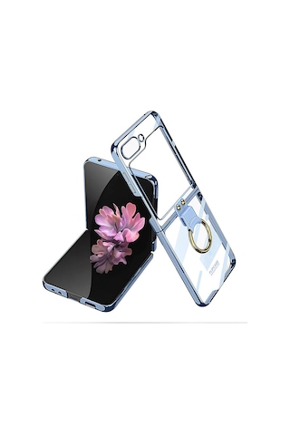 Galaxy Uyumlu Z Flip 6 Kılıf Zore Yüzüklü Kıpta Kapak-mavi Mavi
