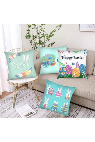 Adet Paskalya Yastık Kılıfları 18 X 18 İnç - Paskalya Serisi Yastık Kılıfı Kılıfı Yastık Fermuarlı Kare Yastık Kılıfı Diğer