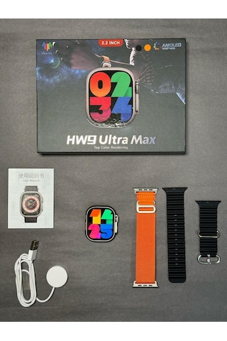 Wearfitpro Hw9 Ultra Max 49mm Amoled Ekran 2.2inç Çift Kordon Vidalı Kordon Kilitli Akıllı Saat