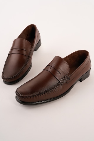 Muggo Vogayer Hakiki Deri Erkek Günlük Klasik Loafer Ayakkabı Kahverengi