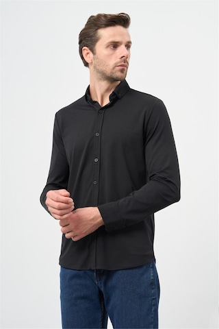 İmza Siyah Uzun Kol Düz Örme Smart Düğmeli Yaka Classic Slim Fit Gömlek 1004245160 Siyah