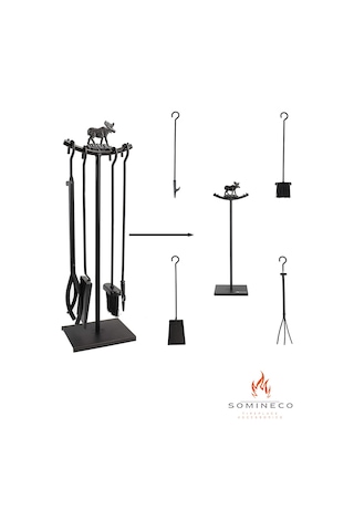 Somineco 5 Li Lüx Ithal Metal Geyik Motif Kabartmalı Şömine-Soba