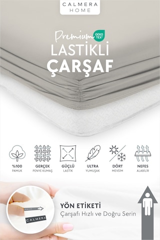Calmera %100 Pamuk Penye Lastikli Çarşaf Tek Kişilik 90x190 - 100x200 - 120x200 Gri