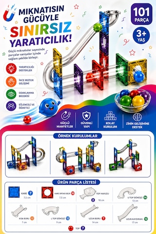 Mıknatıslı Manyetik Parkur Seti 101 Parça
