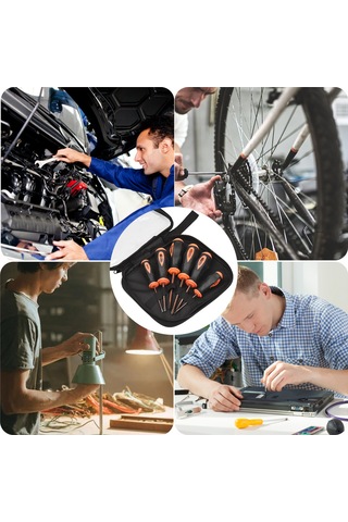 Aubyhe Penggong Ev Kullanıma S2 Çelik Tornavida Seti - 6 Adet Düz/cross Kaymaz Tpr Saplı, Siyah+turuncu 9916 Modeli, Çanta İle Paketli