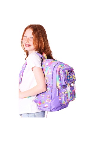 Elatae Su Geçirmez Kumaş Kız Çocuk Çok Gözlü Ortopedik Sırt Okul Çantası L5238 Lila
