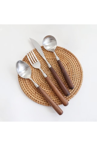 Teltree 304 Paslanmaz Çelik 4'lü Beste: Doğal Ceviz Saplı Yemeklik Takımı Ceviz