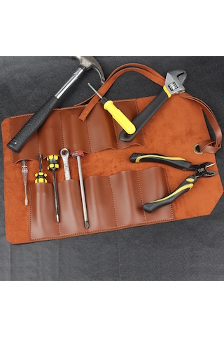 Çok Fonksiyonlu Deri Alet Rulo Çanta Taşınabilir Bakım Ağaç İşleme Elektrikçi Çantası Vida Anahtarı Depolama Donanım Alet Çantası Siyah