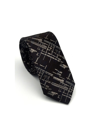 Gaffy Bej Lacivert Kırcıl Desenli Kahverengi Dokuma Kumaş Mendilli Slim Fit Kravat // Sdk-2611-5 Kahverengi