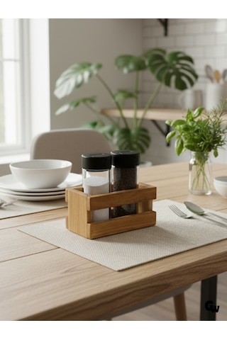 Ahşap Doğal 2li Baharatlık Ahşap Cam Set Takımı Set Kiraz 1 Set Ahşap