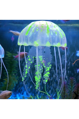 Sones Akvaryum Ürünleri Dekorasyon Silikon Simülasyon Floresan Vantuzlu Denizanası, Boyut: 8 20cm Yeşil