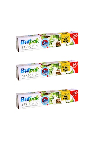 Burpak Sarı Şeffaf Mutfak Rulo Streç Film Folyo 9 Mikron 3'lü 45 CM x 166 M