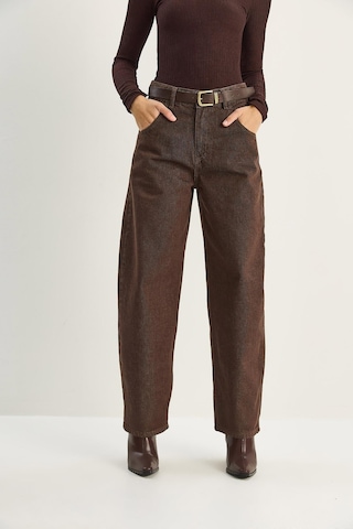Shade Kadın Cep Detaylı Kemerli Baggy Denim Pantolon 5288 60283781 - Kahverengi