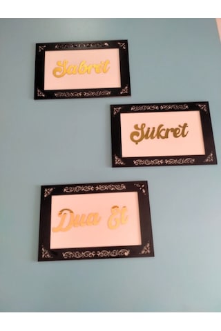 Sabret Şükret Dua Et 3lü Set Duvar Süsü Gold Ve Gümüş Seçenek Va