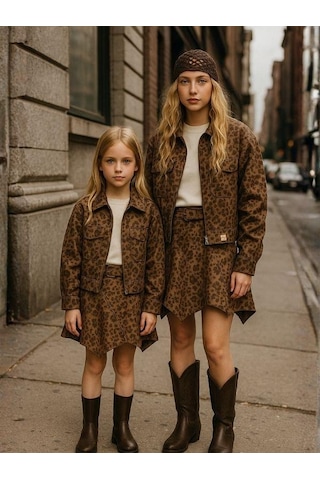 Kız Çocuk Süet Asimetrik Kesim Kemerli Tasarım Etek-16290 Kahverengi