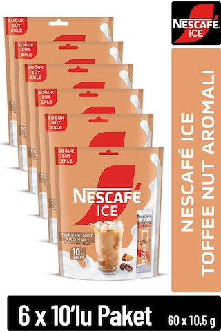 Nescafe Ice Toffee Nut Aromalı Çözünebilir Kahve 10,5g 10'lu Paket 10x6 Hazır