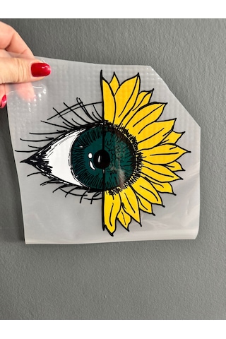Ütü İle Yapışan Göz Ayçiçeği Transfer Baskı Arma 20x19 Cm