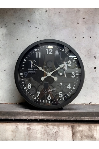 Siyah Metal Çerçeveli Atatürk Duvar Salon Ofis Saati Çap 60 Cm Siyah