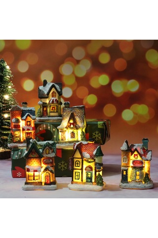 Yifomall Noel Dekorasyonu A Modeli: Pvc+reçine Işıklı Küçük Ev, Mikro Peyzaj Figürü, Noel Hediyesi Diğer