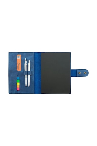 A5 Defter Ve Ajanda Kılıfı - %100 Rainbow Deri - Ko10001 - Saks Mavisi Mavi