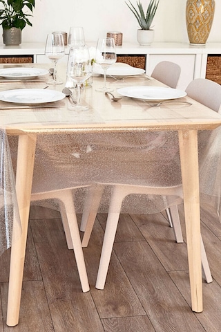 Gümüş Simli Şeffaf Muşamba Masa Örtüsü - Farklı Ölçülerde