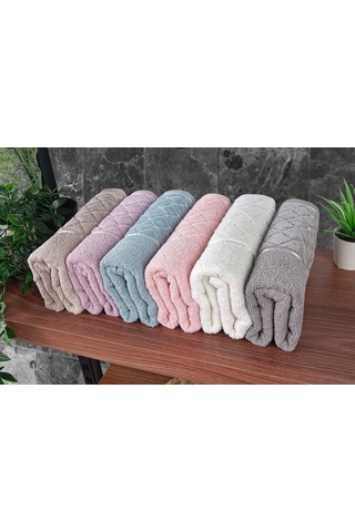 Jakarlı %100 Pamuklu 6'lı Lüks Kutulu Çeyizlik El Yüz Havlu Seti - 50x90 - 00050 Çok Renkli