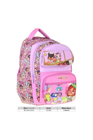 Kaukko Kids Beş Bölmeli Kız Çocuk Nagy Baskılı Pembe İlkokul Okul Sırt Çantası - L5333
