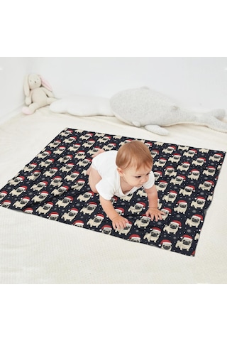 Noel Desenli Bebek Battaniyesi 40x30 İnç, Polar, Yumuşak, Hafif Ve Kalın Noel Pug Baba Noel