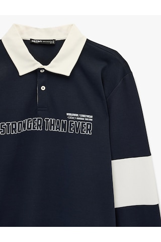 Koton Uzun Kollu Pamuklu Renk Kontrastlı Düğmeli Baskılı Polo Yaka Sweatshirt Lacivert 6sam70025mk Lacivert