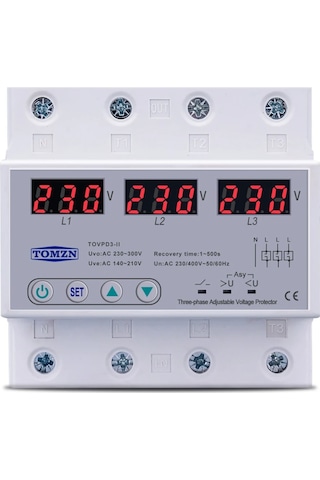 Tomzn Voltaj Koruma Rölesi Yıldırım Koruyucu Röle 220V 63A 3 Fazlı - Ev Tipi Trifaz