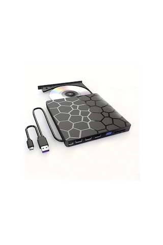 Willowhaven Siyah 8'li 1 Arada Usb 3.0 Type-c İnce Taşınabilir Cd Dvd Sürücü Sd Kart Okuyucu Windows Mac Linux