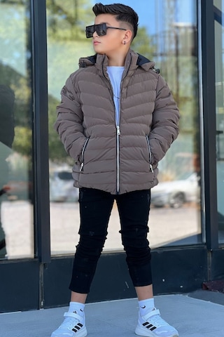 Pina Kids Erkek Çocuk Çıkarılabilir Kapüşonlu Sık Dikişli Nova Kumaş Kışlık Şişme Mont Km4016 Kahverengi