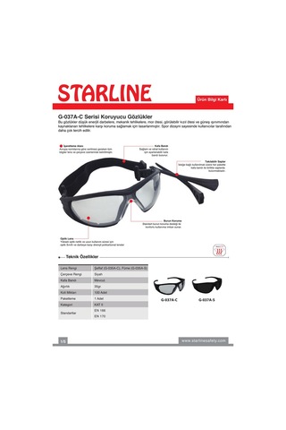 Çok Amaçlı Koruyucu GözlüK G-037A-C Serisi Starline X 5 Adet